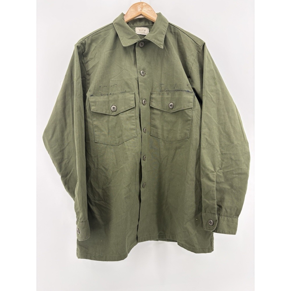 US Air Force OG-507 Utility Shirt Vintage 70s Military Olive‎ Green Vietnam Poly